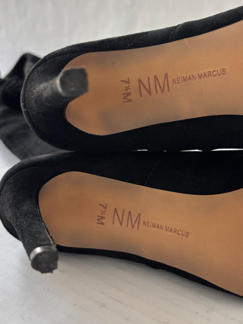 Neiman Marcus Black Suede Over the Knee Stiletto Boots Pointed Toe Tie Back 7.5M - Picture 12 of 14
